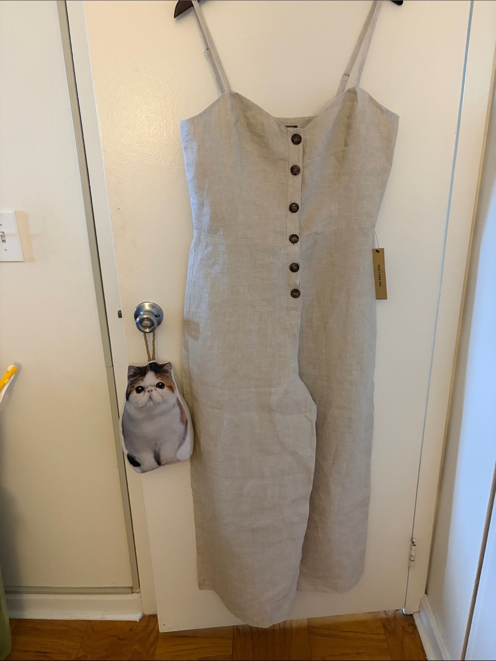Reformation Beige Linen Button-Front Wide-Leg Jumpsuit
